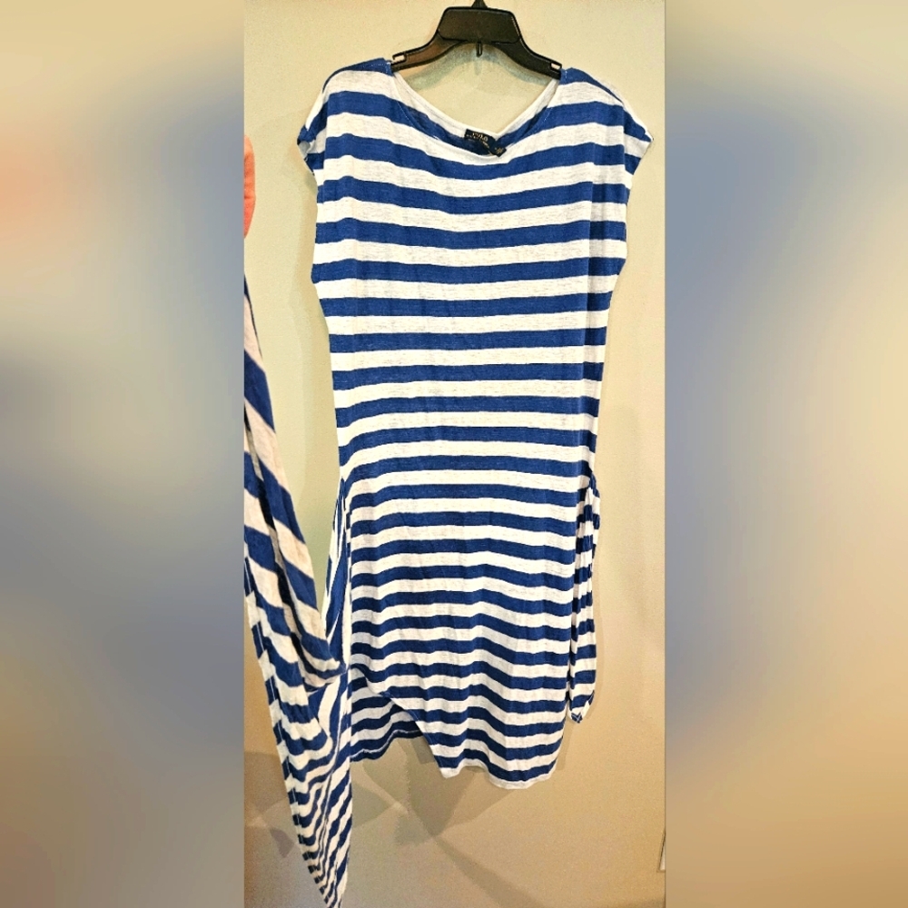 POLO Ralph Lauren 100% Linen Blue & White Stripe Dress W/ Tie Front: Size- M - Picture 3 of 9